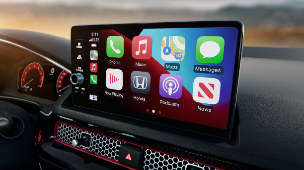 Closeup of 9" colour touchscreen on its home screen. 