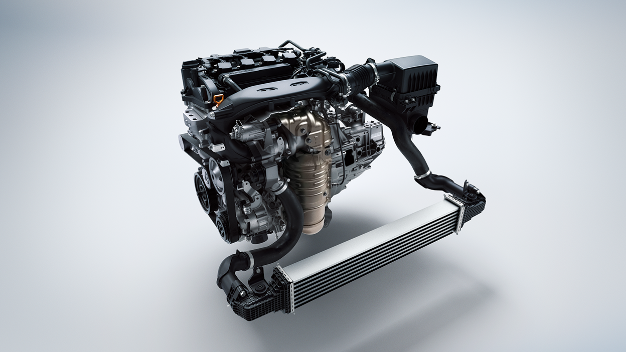 View of turbo charged engine floating on white space.