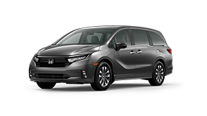 ¾ driver side front facing view of 2023 Odyssey EX-L model in Modern Steel Metallic colour